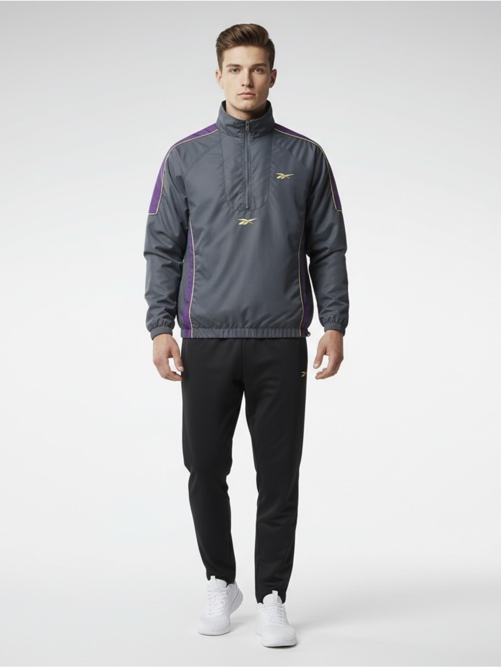 Vintage Mid 90’s Reebok Navy and Purple Quarter-Zip Windbreaker